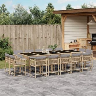 vidaXL Set Comedor De Jard&iacute;n Con Cojines 15 Pzas Rat&aacute;n Sint&eacute;tico Beige Vidaxl