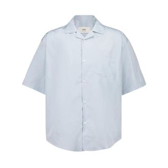 Ami Overhemden, Heren, Blauw, XL, Polyester, Taffeta Boxy Shirt met Korte Mouwen
