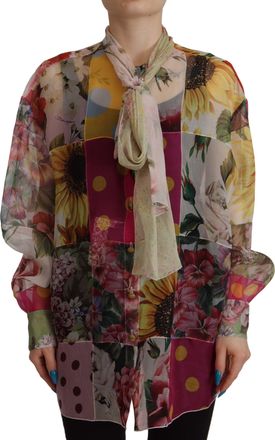 Dolce & Gabbana Multicolor Ascot Kraag Patchwork Blouse Dames Top