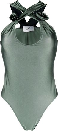 Coperni crossover flower-detail bodysuit - women - Elastane/Polyester/Polyamide - S - Green