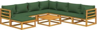 vidaXL Juego Muebles De Jard&iacute;n 9 Piezas Madera Maciza Y Cojines Verdes Vidaxl