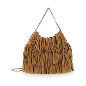 Tory Burch Tassen, Dames, Bruin, ONE Size, Leer, Mini Fleming Suede Fringe Hobo Tas