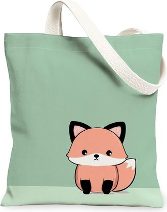 Generic Cute Fox Canvas Tote Bags, Adorable Animal Design Reusable Grocery Bags, Lightweight Washable Shoulder Strap Canvas for Sho, Mint, 13x15 Inch