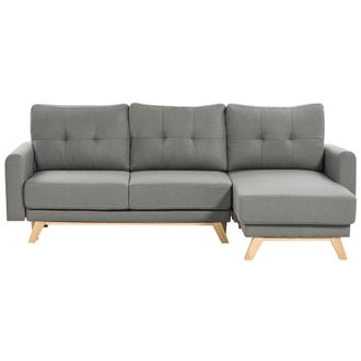 Beliani Beliani - Sof&aacute; Cama Esquinero Izquierdo De 3 Plazas De Tela Funci&oacute;n Extra&iacute;ble Respaldo Acolchado Patas De Madera Gris Siro
