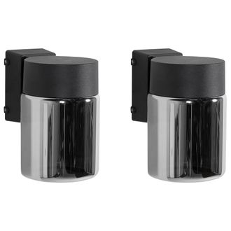 Beliani Conjunto De 2 L&aacute;mparas Led Para Pared De Exterior 16 Cm De Metal Aluminio Moderno Negro Neves