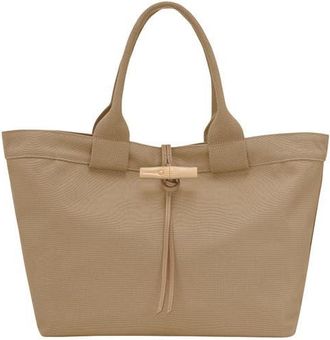 Longchamp Large Le Roseau Toile Cotton Canvas Tote in Desert at Nordstrom