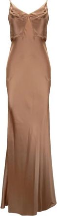 Elisabetta Franchi Satin Avondjurk - Dames - Avondkleed - Bruin - L - Polyester - Kleedjes