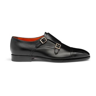 Santoni Heren dubbele gespschoen - Heren - Nette schoenen - Zwart - 45 1/2 EU - Leer - Schoenen