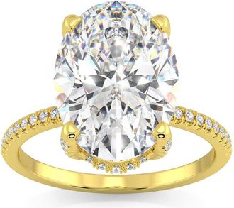 Pompeii3 Certified 5.33Ct Oval Diamond Side Halo Engagement Ring 14k Gold Lab Grown