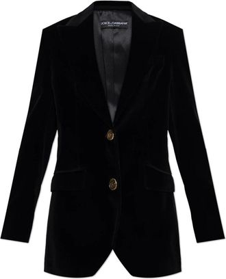 Dolce & Gabbana Velvet Blazer With Single Vent - Dames - Blazers - Zwart - M - Leer - Jassen