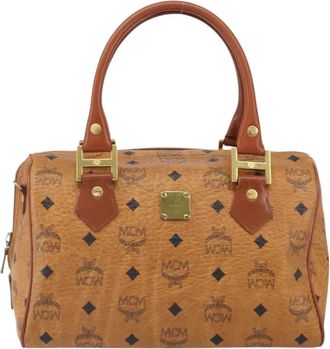 MCM Visetos Logogramme Handbag Canvas And Leather Brown Canvas Handbag (Pre-Owned)