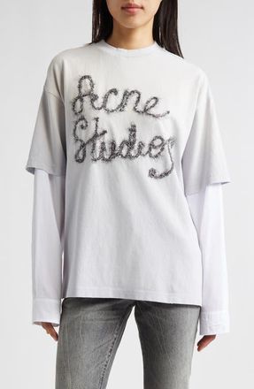 Acne Studios Edra Double U Tinsel Logo Layered T-Shirt in Light Blue at Nordstrom, Size X-Small