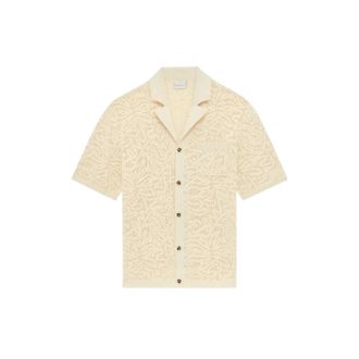 Dr&ocirc;le de Monsieur Short Sleeve Shirts, male, Beige, Size: XL La Chemise Maille Dentelle