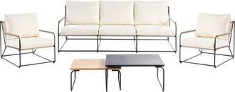 Beliani Garden Sofa Set Black and Beige Steel Powder Coated 5 Seater with Armchairs Cushions Two Coffee Tables Modern Design Outdoor Conversation Set VENARIA