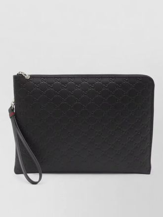 Gucci gg emblem wrist strap leather clutch
