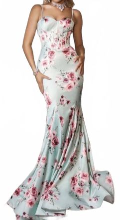 Portia & Scarlett Floral Corset Gown In Mint Multi