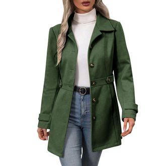 Generic Womens Suits Collar Trench Coat Ladies Button Down Woolen Winter Jacket Warm Flannel Coat Casual Fleece Womens Coats Long Winter Jackets Warm Fleece L