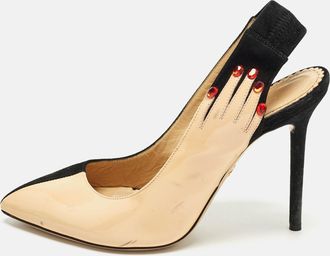 Charlotte Olympia Size 36 Beige/black Patent Leather And Suede Slingback Pumps