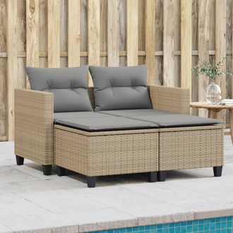 vidaXL Sof&aacute; De Jard&iacute;n 2 Plazas Con Toldo Y Taburetes Rat&aacute;n Pe Beige Vidaxl