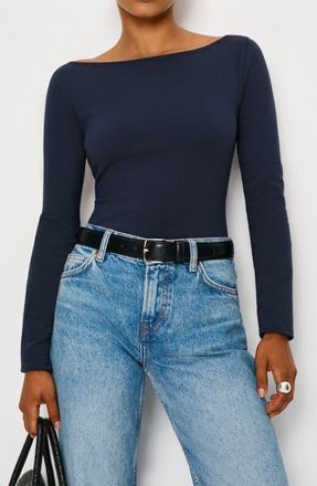 Reformation Wiley Ballet Neck Top in Midnight at Nordstrom, Size X-Large