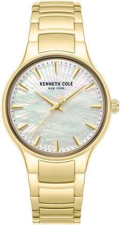 Kenneth Cole Mother-of-Pearl Dial Bracelet Watch, 34mm in Gold at Nordstrom