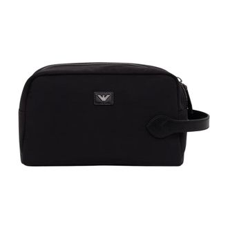 Emporio Armani Washbag met logoplaatje - Heren - Tassen - Zwart - Maat: ONE Size Zijde