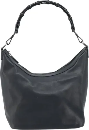 Gucci Vintage Bamboo Hobo Leather Black Leather Handbag (Pre-Owned)