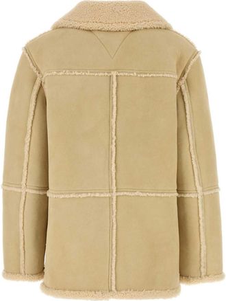 Bottega Veneta Womens Shearling-Lined Coat Beige