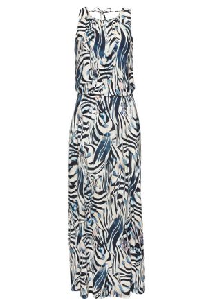 Lascana Maxikleid LASCANA, Damen, Gr. 34, N-Gr, blau (marine, beige bedruckt), Jersey, Obermaterial: 100% Viskose, bedruckt, figurumspielend lang, Rundhals, K