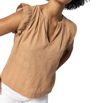 Lilla P Womens Flutter Sleeve Split Neck Top In Beechwood