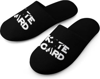 Generic Skateboard Silhouette Warm Mens Slippers Slip On Soft Fleece House Shoes Winter Indoor Outdoor