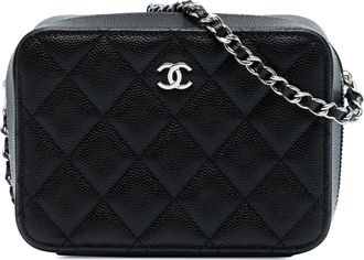 Chanel Pre-owned Womens Cc Quilted Caviar Camera Bag - Black Leather - One Size
