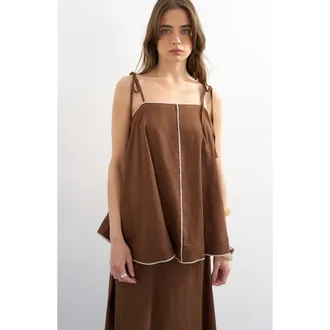 Topshop Linen Blend Cami in Brown at Nordstrom, Size 14