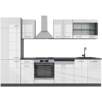 Vicco Mueble de cocina R-Line, Blanco brillo/antracita, 300 cm sin encimera