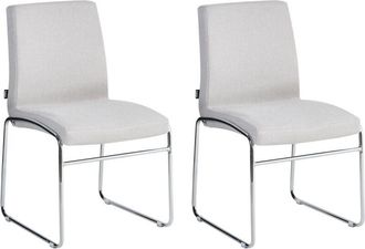 Beliani Set of 2 Dining Accent Chairs Light Grey Fabric Upholstery Armless Metal Base Modern Design LECCO