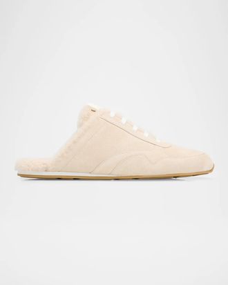 Stuart Weitzman Bond Suede & Shearling Lace-Up Mules