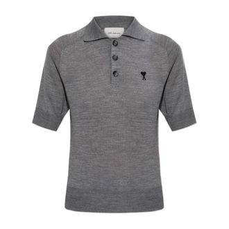Ami V-neck Knitwear, female, Gray, Size: S Wool Polo Shirt
