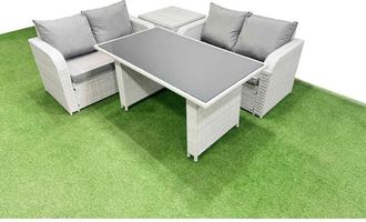 Fimous Fimous - 4 Pieces Outdoor pe Rattan Sofa Set Patio Garden Furniture Sets with Cushions Side Table Light Grey