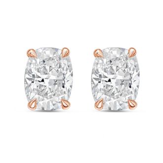Diana M. Jewels 14Kt Rose Gold 5.00 cts Lab Grown Elongated Cushion Cut Diamond Studs