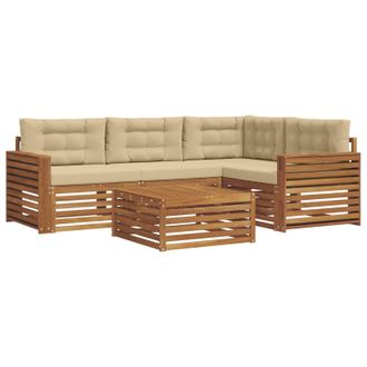 vidaXL Conjunto De Sof&aacute;s De Exterior Con Coj&iacute;n 5 Pcs Natural Y Beige Vidaxl