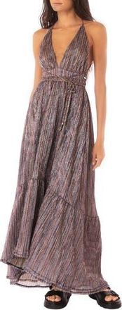 Maaji Golden Stripes Moon Bay Cover-Up Maxi Dress in Open Blue at Nordstrom Rack, Size Medium