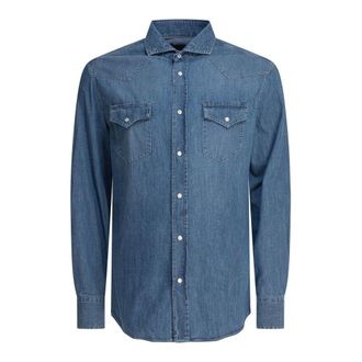Brunello Cucinelli Heren, Overhemden, Blauw, Maat: S Denim