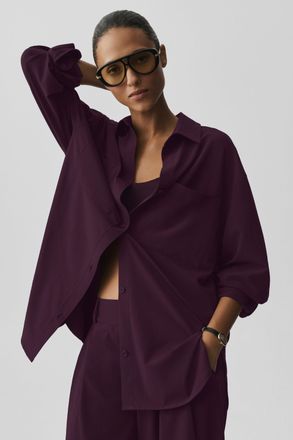 Alo | Dreamscape Button Down Long Sleeve Top in Rich Bordeaux, Size: Medium