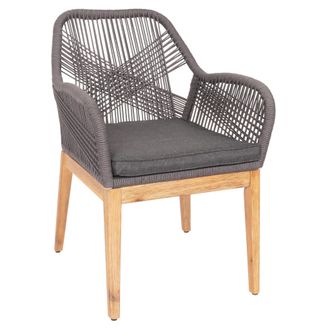 Hhg Silla De Jard&iacute;n Hhg 678b, Sill&oacute;n De Exterior, Mimbre De Cuerda Resistente A La Intemperie Madera De Cuerda Acacia, Coj&iacute;n Gris Antracita