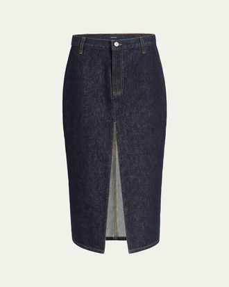 Khaite Anden Pleated Denim Slit Midi Skirt