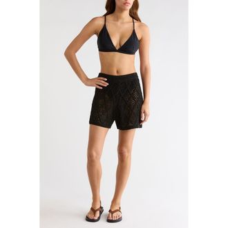 Elan Openwork Knit Cover-Up Shorts in Black at Nordstrom, Size X-Large