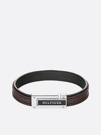 Tommy Hilfiger Donkerbruine leren armband met vouwsluiting