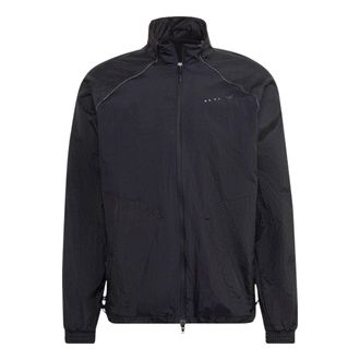 adidas Mens adidas originals Mtrlmix Trcktt Solid Color Logo Embroidered Stand Collar Sports Jacket Black HK2730