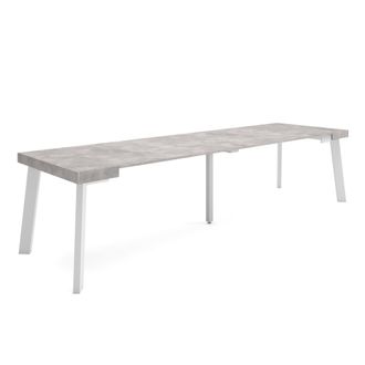 Skraut Home Mesa Consola Extensible, Mesa Comedor Plegable, 300, Para 14 Comensales, Patas De Madera, Estilo Moderno, Gris Cemento - Skraut Home