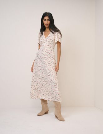 Nobody's Child White Floral Atlas Midi Dress
